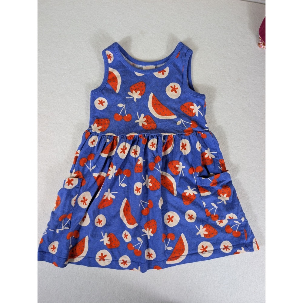Hanna Andersson Blue Fruit Print Sleeveless Pocket Dress Kids Size 5 110cm
